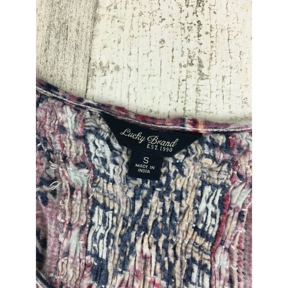 Lucky Brand Boho Print Blouse Blue Maroon Womens Sz S - Picture 5 of 12